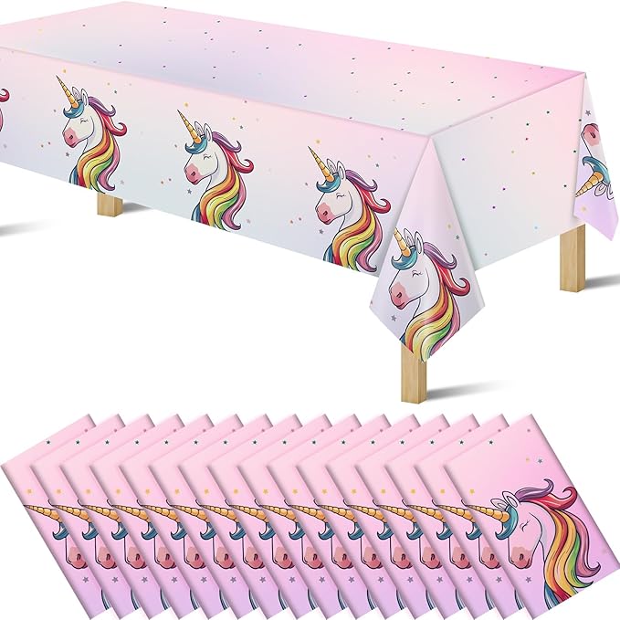 16Pcs Unicorn Tablecloths for Birthday Party, Unicorn Plastic Table Cover Disposable Party Table Cloths, unicórnio Festa Supplies for Baby Shower and Birthday Decoration for Girls (54'' x 108'')-HomvellaHome
