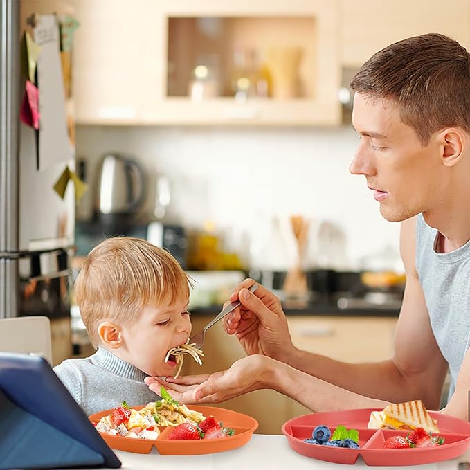 greenandlife 9 Inch 4PCS Unbreakable Portion Control Plates, Divided Plates for Kids Adults, Dishwasher & Microwave Safe Compartment Plate, Lightweight Reusable Wheat Straw Plate, BPA Free-HomvellaHome