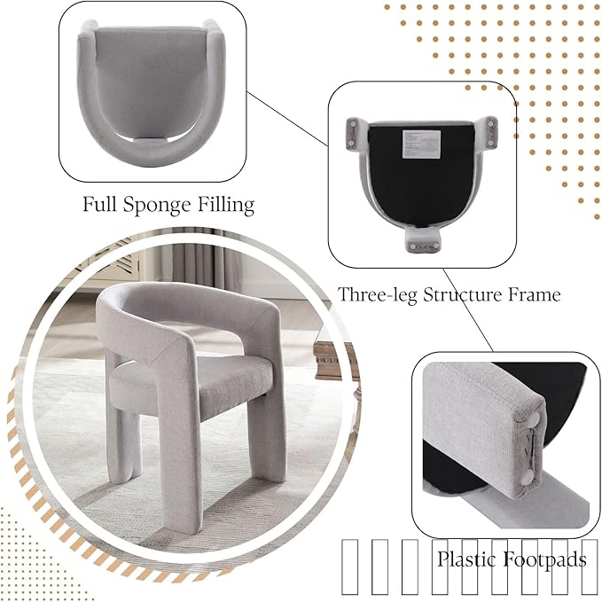 Grey Chenille Dining Chairs Set of 4, Modern Barrel Dining Room Chairs Upholstered Faux Fur Accent Chair with Arms and Round Back for Living Room Kitchen Armchair No Assembly Needed-HomvellaHome