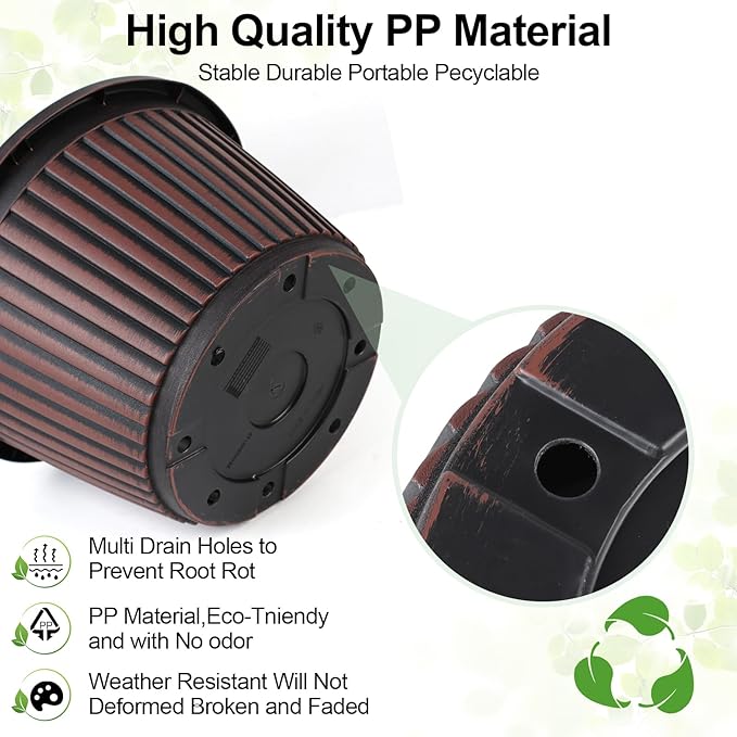 10 Inch Planter-Pots-for-Plants-Indoor-Outdoor, 4 Pack Plastic Flower Pots with Saucer & Drainage Holes, Modern Decorative Resin Garden Pots-HomvellaHome