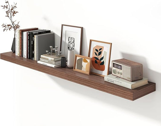 12 Inch Deep Floating Shelves for Wall | 72W x 12D Floating Shelves Set of 1 | Rustic Walnut Long Floating Shelves for Living Room Bathroom Laundry Room Bedroom Kitchen Home Office-HomvellaHome