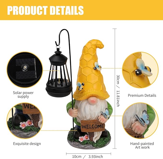 Gnome Garden Decor Statue Mom Dad Gifts Garden Accessories Garden Gnomes Outdoor Lights Solar Resin Gnomes Home Decorations for Patio,Yard,Lawn Ornament-HomvellaHome