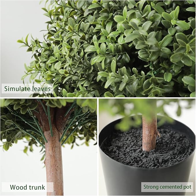 2 Pack 24.5inch Artificial Topiary Ball Plants, Faux Boxwood Ball in Pot, Fake Outdoor Plant for Front Door Decor, Home Decor, Garden, Wedding Decor-HomvellaHome
