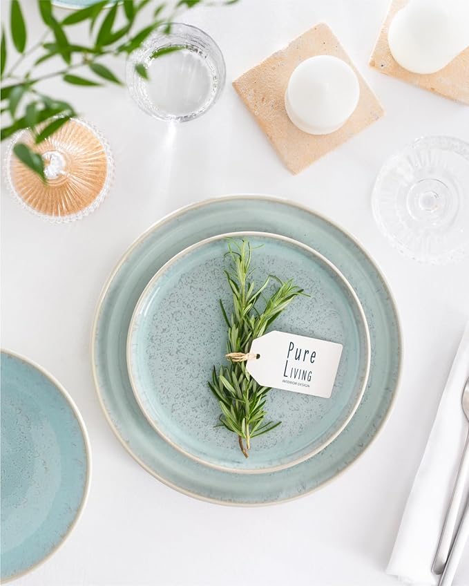 16 Piece Dinnerware Sets for 4 - Modern Style Stoneware Dinnerware Set - Scratch Resistant,Dishwasher,Microwave Safe Plates and Bowls Sets Ceramic,Dish Set, Bowl and Plate Set - Beige and Light Blue…-HomvellaHome