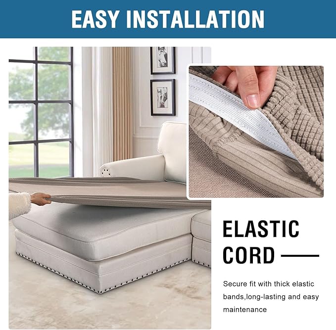 H.VERSAILTEX Super Stretch Individual Chaise Cover Sectional Couch Covers for L Shaped Sofa Both Left/Right Featuring Thick Jacquard Textured Twill Fabric (1 Piece Chaise Cover Large, Sand)-HomvellaHome