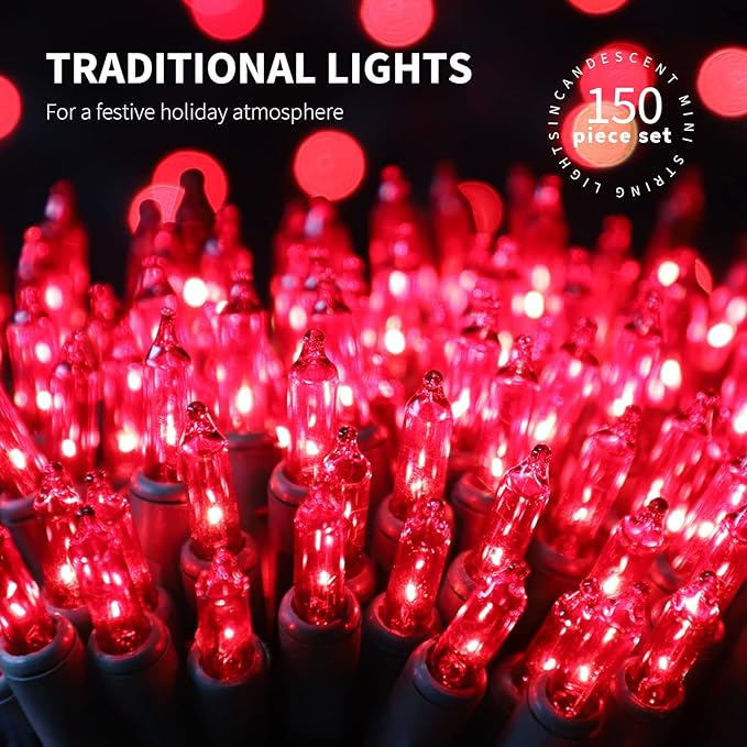 150LIGHTS RED Extra-Bright with End Connectors Christmas Decorative Lights 9.72m UL Certified Mini String Light Set Waterproof for Home Garden Holiday Christmas Tree Party Patio Decor Wedding-HomvellaHome