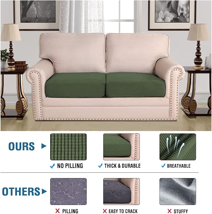 H.VERSAILTEX Super Stretch Individual Seat Cushion Covers Sofa Covers Couch Cushion Covers Slipcover Sets Thick Jacquard Textured Twill Fabric (2 Piece Medium Sofa Cushion Covers, Bronze Green)-HomvellaHome
