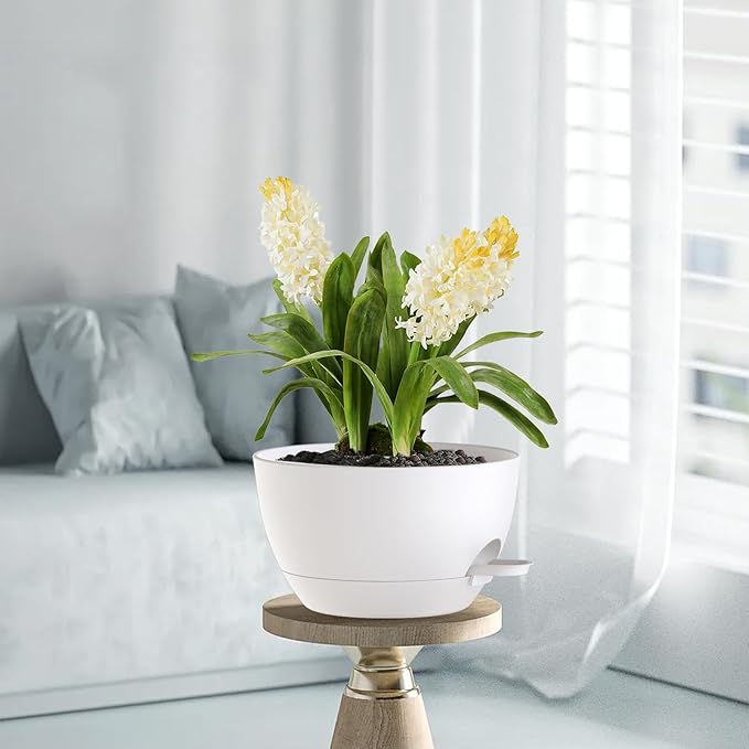 12 Inch Hanging Baskets 2 PC with Chains, Self-Watering Hanging Planters for Indoor Outdoor Plants, Plastic Hanging Flower Pots,White-HomvellaHome