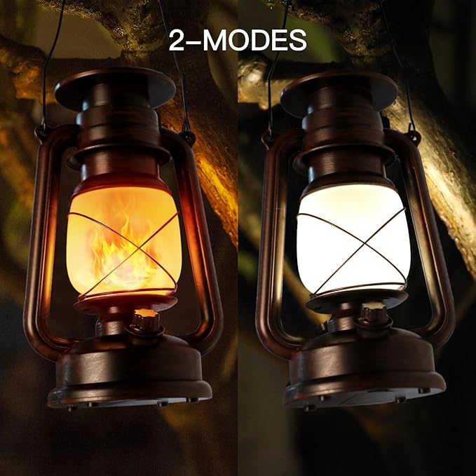 2 Pack Solar Hanging Lantern Outdoor, Solar Powered, Auto On/Off Waterproof LED Flame Umbrella Vintage Lights for Garden, Patio, Yard, Flickering Flameless Candle Mission Lights for Table, Party-HomvellaHome