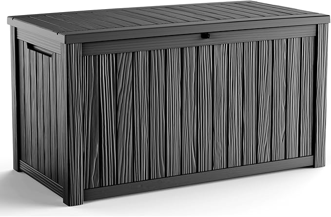 180 Gallon Outdoor Deck Box,Storage Lockable Waterproof Patio Furniture,Garden Tools,Cushions,Pool Accessories Outside Storage Resin Box(Black)-HomvellaHome