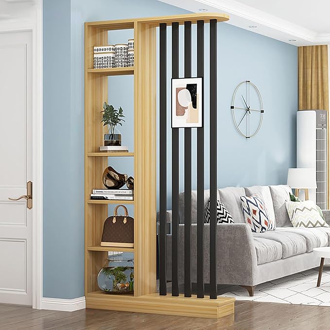 Wall Room Divider,Freestanding Room Divider with Shelves,Wood Room Divider Screen with Storage Cabinet, Wall Divider for Room Separation, for Home Office Decorative D 39.4×9.4×78.7in-HomvellaHome