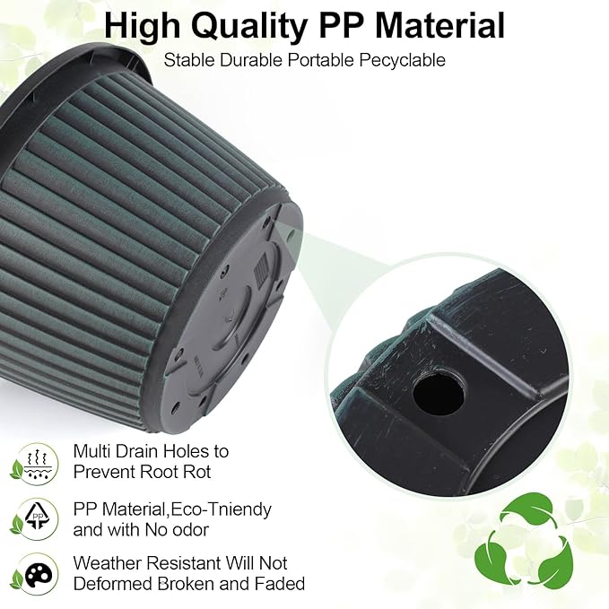 10 Inch Planter-Pots-for-Plants-Indoor-Outdoor, 4 Pack Plastic Flower Pots with Saucer & Drainage Holes, Modern Decorative Resin Garden Pots-HomvellaHome