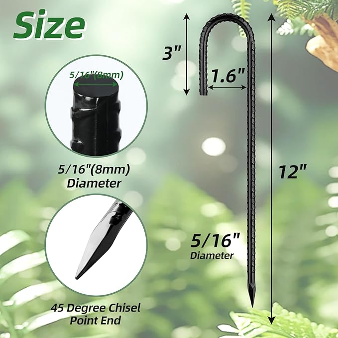 12 Inch Rebar Stakes J Hook Ground Stakes 16-Pack Heavy Duty Galvanized Chain Link Fence Stakes Metal Tent Stakes for Outdoor Lawn Decorations Inflatables Canopy Swing Set-HomvellaHome
