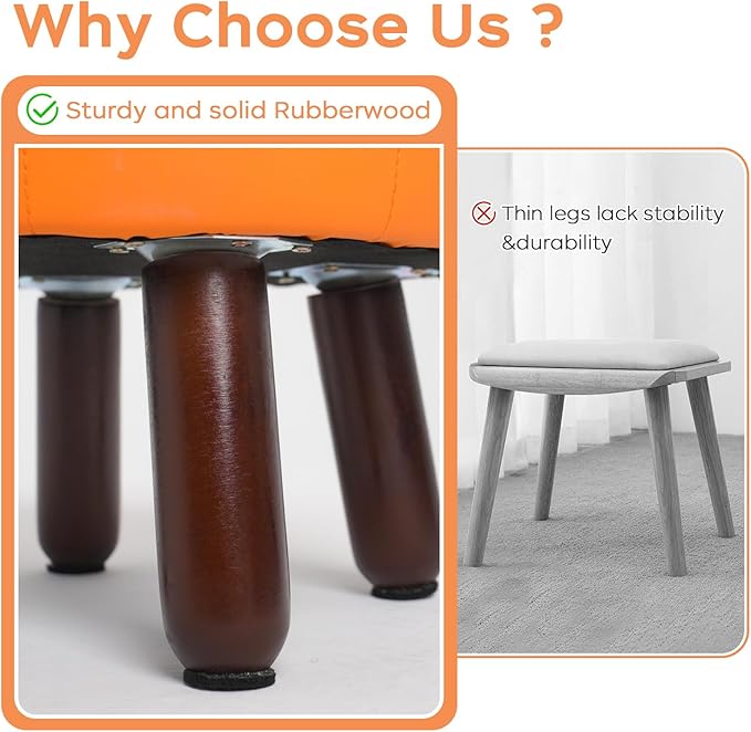 13in Small Foot Stool Ottoman, Round Faux Leather Foot Rest for Couch, Under Desk Pouf Footstool Footrest with Non-Skid Rubber Legs for Ling Room, Bedroom, 13''L x 13''W x 10.2''H, Orange-HomvellaHome