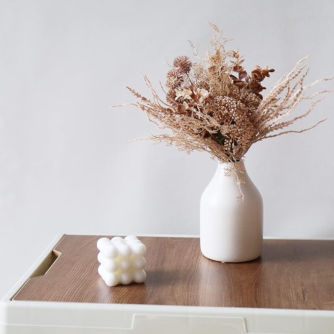 2 Pack Boho Artificial Flowers Plants Bouquet Decoration 13.8inch, Fake Plastic Brown Eucalyptus and Beige Grasses, Faux Floral Arrangement for Wedding Centerpieces Party Home Fall Decor-HomvellaHome