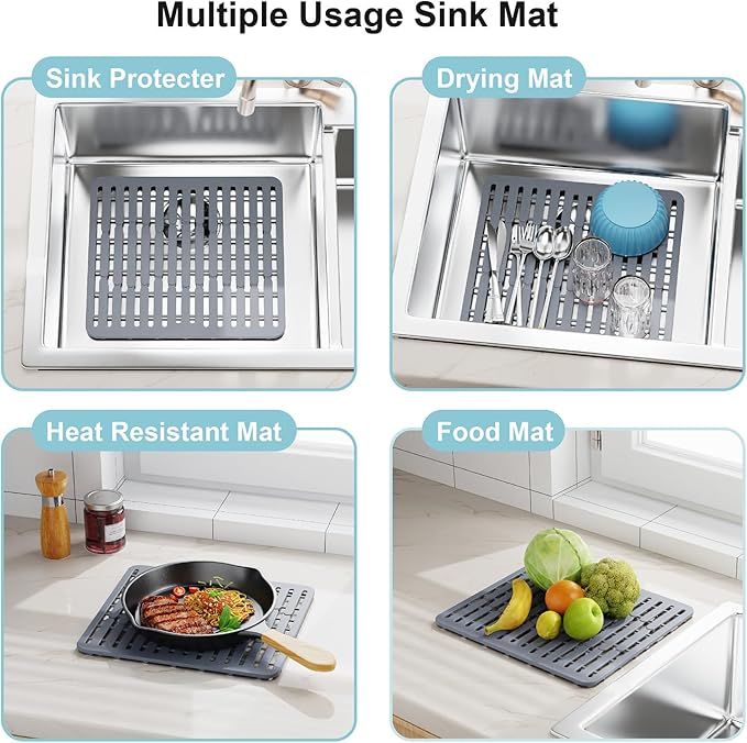 GSlife Expandable Dish Drying Rack - Stainless Steel Capacity Adjustable Over The Sink Rack (10.8''-17.9'') with Sink Mat, Dish Drainer for Kitchen Sink Counter with Utensil Holder, Silver-HomvellaHome