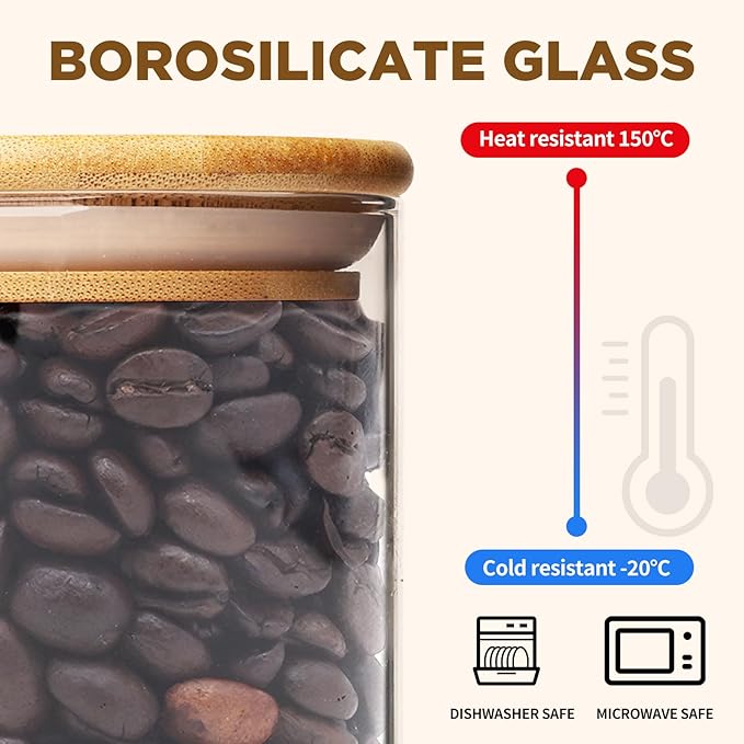 Glass Food Storage Jars, Glass Jars with Bamboo Lids, Kitchen Storage Jars, Canisters with Airtight Lids for Spice, Coffee, Cookie, Set of 5, Pantry Organizers-HomvellaHome