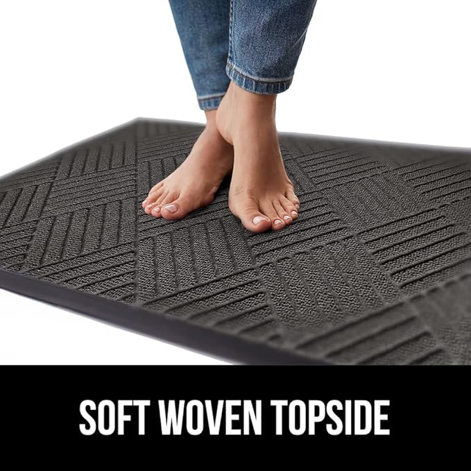 GORILLA GRIP 100% Waterproof All-Season WeatherMax Doormat, 72x24, US Designed Natural Rubber, Stain and Fade Resistant, Low Profile Indoor Outdoor Door Mats, Easy Clean Patio Mat, Gray Diamond-HomvellaHome