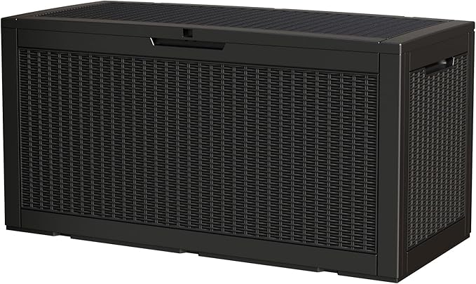 100 Gallon Storage Box, Waterproof Resin Deck Box with Hydraulic Piston Design, Lockable Storage Bench for Package Delivery, Storage Bin for Patio Cushions, Garden Tools, Black-HomvellaHome