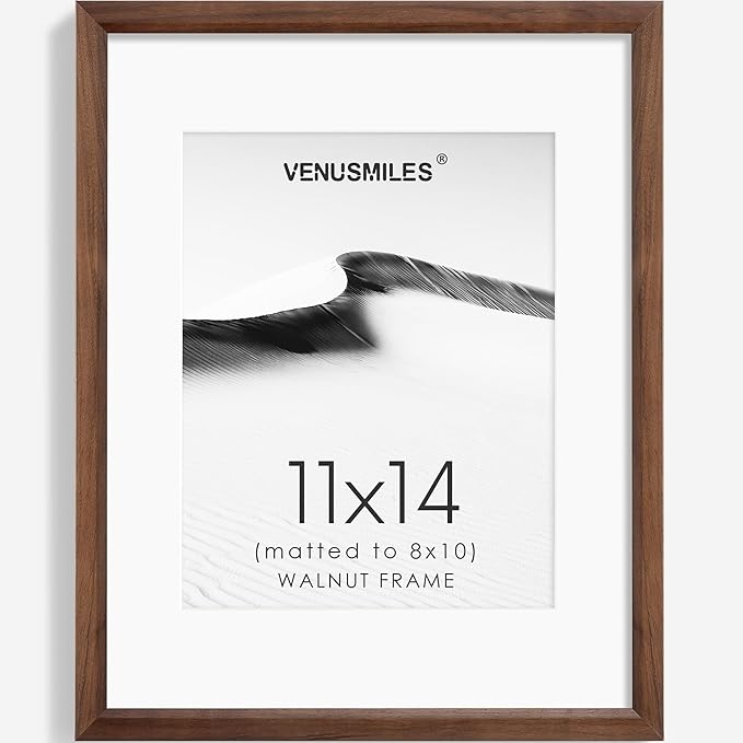 11x14 Picture Frame Natural Solid Walnut Photo Frames with 8x10 Removable Mat Wall Hanging Large Handcrafted Frame with HD Plexiglass Wall and Tabletop Display Large Poster Frame-HomvellaHome