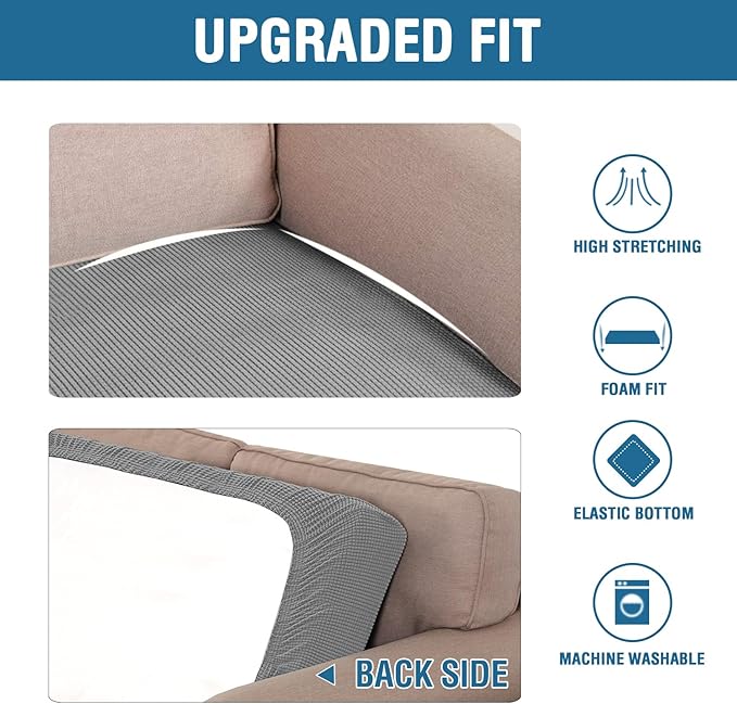 H.VERSAILTEX Super Stretch Individual Seat Cushion Covers Sofa Covers Couch Cushion Covers Slipcover Sets Thick Jacquard Textured Twill Fabric (1 Piece Loveseat Cushion Cover, Dove)-HomvellaHome