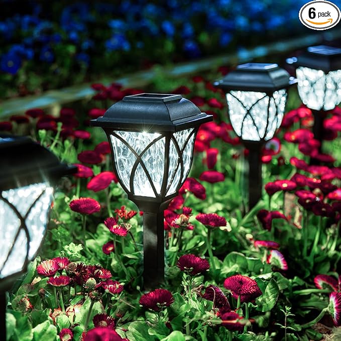 GIGALUMI Solar Lights Outdoor Waterproof, 6 Pack LED Solar Garden Lights, Solar Lights for Outside, Garden Decor for Yard, Patio, Landscape, Planter, Walkway (Cold White)-HomvellaHome