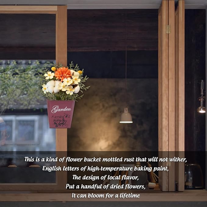 GDYOOSHOW 3Pcs 7.4" Tall Galvanized Metal Hanging Planter Rustic Wall Flower Bucket Echelon Wall Pot for Garden Balcony Indoor or Outdoor-HomvellaHome