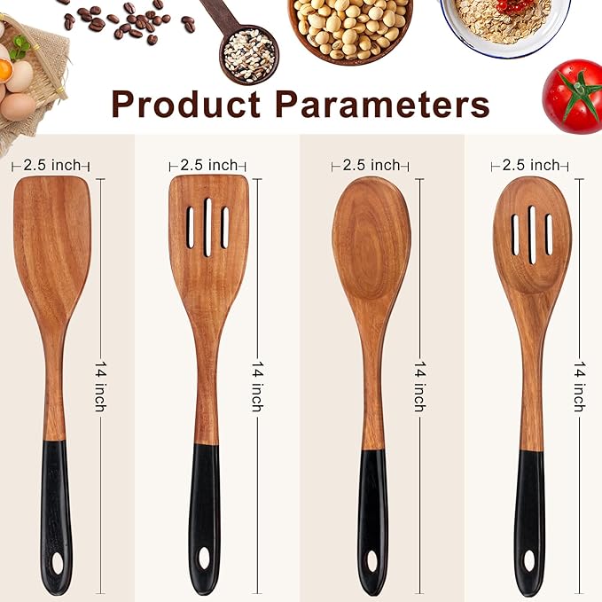 14 Inch Large Wooden Spoons for Cooking Utensils Set Acacia Wood Spatula Slotted Spoon Best Non Toxic Kitchen Utensil Long Mixing Spoon Spatulas Turner Stirring Serving Spoons Kitchen Use Tools-HomvellaHome