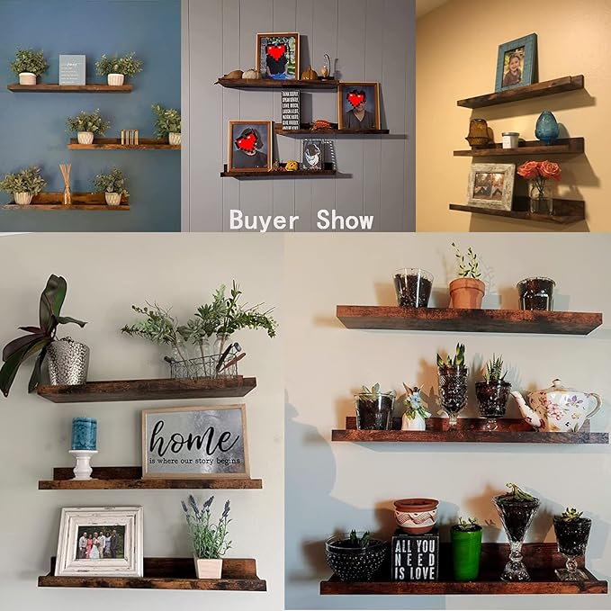 Giftgarden 24 Inch Floating Shelves Wall Mounted Set of 3, Rustic Large Wall Shelves Picture Ledge Shelf for Bedroom Living Room Bathroom Kitchen, 3 Different Sizes-HomvellaHome
