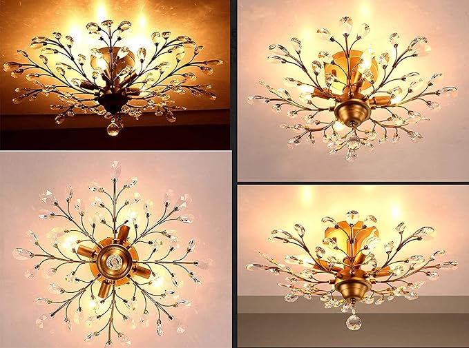 Ganeed Crystal Chandeliers,K9 Crystal Ceiling Light,Vintage Light Fixtures Pendant Lighting for Living Room Bedroom Restaurant Porch Hallway (4-Light,Golden)-HomvellaHome