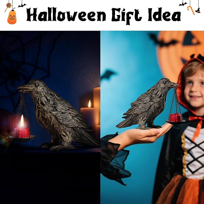 Gothic Home Decor Fake Crow Light Holder Raven Lamp Tealight Candle Holder Resin Statue Half Gold-HomvellaHome