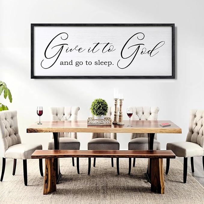 Give It To God And Go To Sleep Sign Wall Decor 40x15 Inch Large Farmhouse Master Bedroom Above Bed Hanging Wall Art Rustic Guest Room Wood Framed Over Bed Wall Decoration (Black)-HomvellaHome
