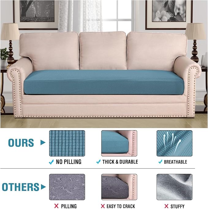 H.VERSAILTEX Super Stretch Individual Seat Cushion Covers Sofa Covers Couch Cushion Covers Slipcover Sets Thick Jacquard Textured Twill Fabric (1 Piece Sofa Cushion Cover, Storm Blue)-HomvellaHome