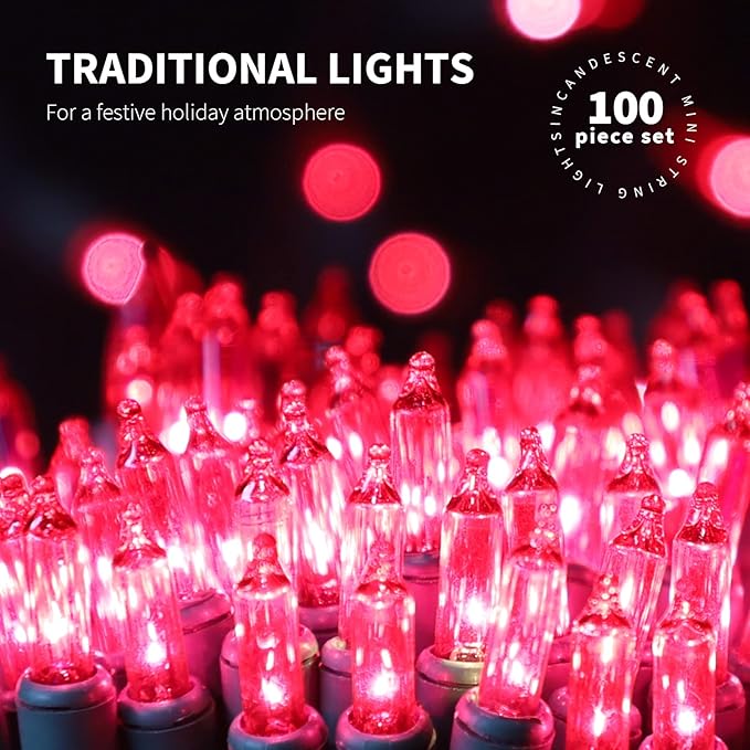 100LIGHTS PINK Extra-Bright With End Connectors Christmas Decorative Lights 5.98m UL Certified Mini String Light Set Waterproof for Home Garden Holiday Christmas Tree Party Patio Decor Wedding-HomvellaHome