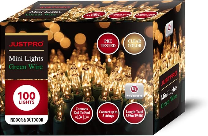 100LIGHTS WARM WHITE Extra-Bright With End Connectors Christmas Decorative Lights 5.98m UL Certified Mini String Light Set Waterproof for Home Garden Holiday Christmas Tree Party Patio Wedding-HomvellaHome
