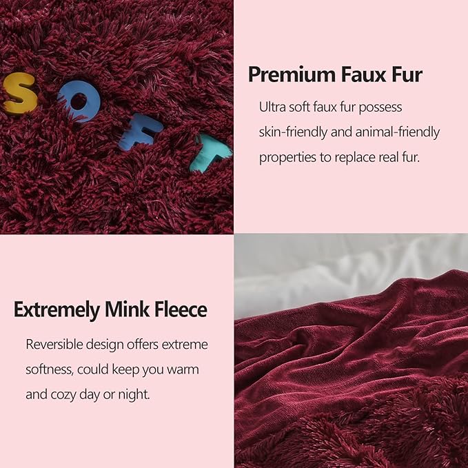 GONAAP Fuzzy Faux Fur Throw Blanket Twin Size Wine Red Super Soft Cozy Plush Fuzzy Shaggy Blanket for Couch Sofa Bed (Wine Red, Twin(60"x80"))-HomvellaHome