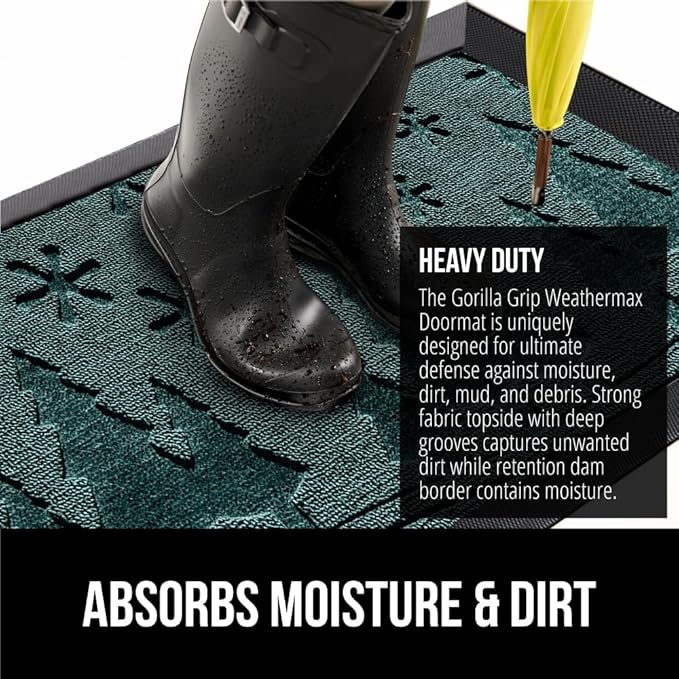 GORILLA GRIP 100% Waterproof All-Season WeatherMax Doormat, 47x35, US Designed Natural Rubber, Stain and Fade Resistant, Low Profile Indoor Outdoor Door Mats, Easy Clean Patio Mat, Green Snowscape-HomvellaHome