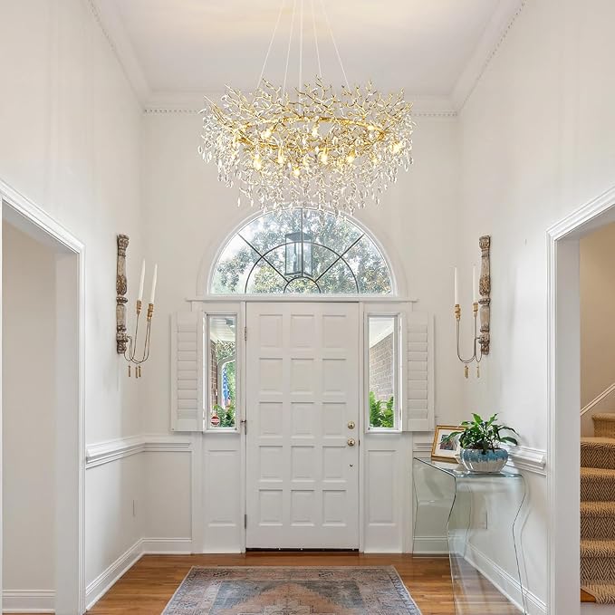 14-Light Modern Large Crystal Chandelier for Dining Room, 48" Round Gold Crystal Tree Branche Chandelier, Living Room Crystal Chandelier, Crystal Chandeliers for High Ceiling,Entryway,Foyer-HomvellaHome