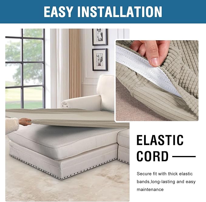 H.VERSAILTEX Super Stretch Individual Chaise Cover Sectional Couch Covers for L Shaped Sofa Both Left/Right Featuring Thick Jacquard Textured Twill Fabric (1 Piece Chaise Cover Large, Island Fossi)-HomvellaHome