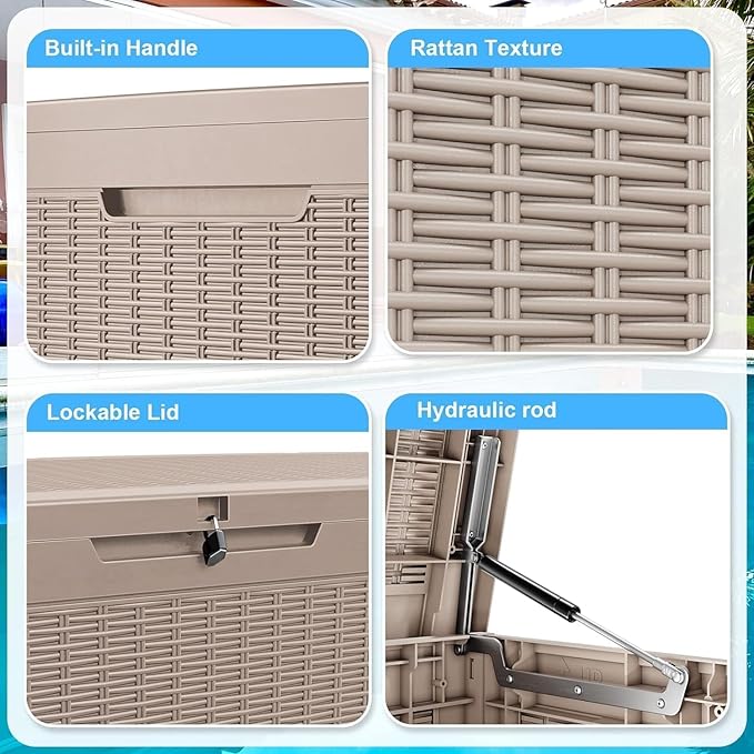 102 Gallon Outdoor Storage Box Waterproof, UV Resistant Resin Deck Box with Hydraulic Rod, Lockable Design and Enhanced Durability for Patio, Garden, and Poolside Use-HomvellaHome