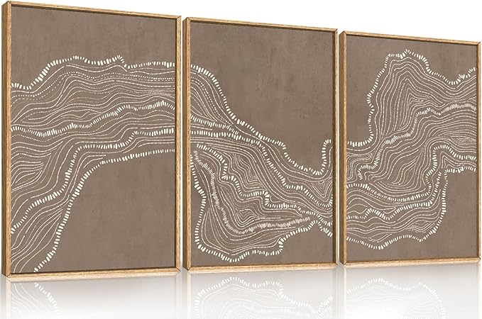 Geometric White Tan Wave Framed Canvas Wall Art Set, Abstract Line Art Painting, Modern Minimalism Wall Decor, Neutral Art Print for Living Room, Bedroom, Dining Room, Office - 16"x24"x3-HomvellaHome