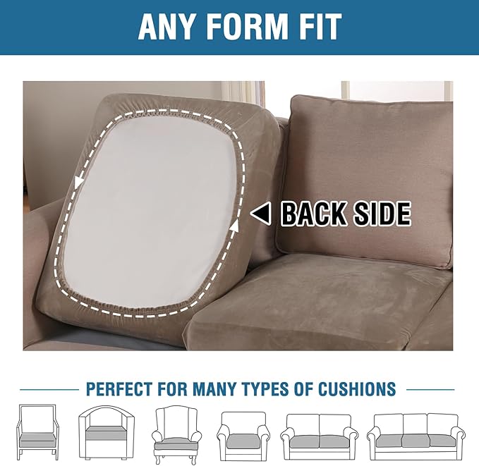 H.VERSAILTEX Velvet Stretch Couch Cushion Cover Plush Cushion Slipcover for Chair Cushion Furniture Protector Seat Cushion Sofa Cover (1 Piece Armchair Cushion Covers, Mocha)-HomvellaHome