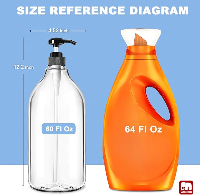 GMISUN Laundry Detergent Dispenser, 2 Pack Liquid Laundry Soap Dispenser, 64oz Storage Container for Farmhouse Laundry Room Decor, Liquid Bottle Organizer for Detergent/Softener/Bleach-HomvellaHome