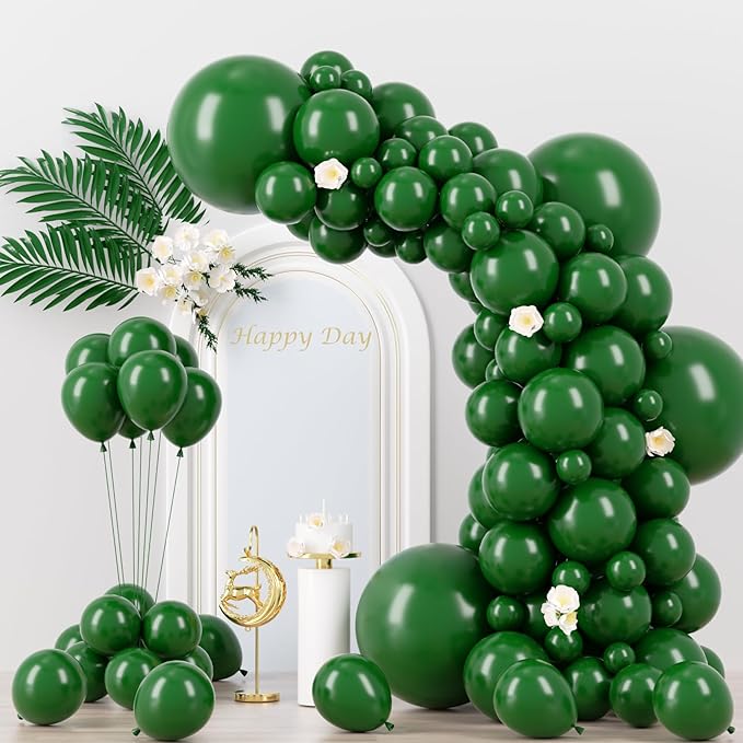 130pcs Dark Green Balloons Different Sizes 18" 12" 10" 5" Hunter Green Balloons for Birthday Dinosaur Baby Shower St. Patrick's Day Summer Jungle Forest Safari Party Decorations-HomvellaHome