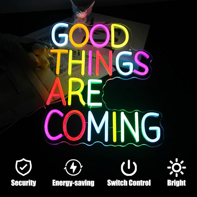 Good Things Are Coming Neon Sign Colorful Letters Neon Lights Signs Motivational Decor Inspirational Quotes LED Neon Signs for Wall Bedroom Bar Office Man Cave Dorm Decor Birthday Gifts-HomvellaHome