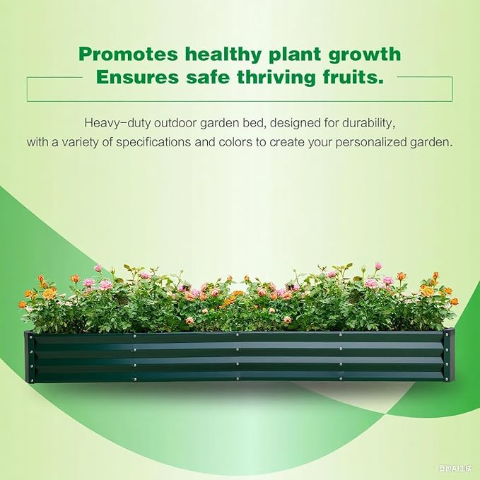 GARDMAX 8x4x1FT Galvanized Raised Garden Bed Kit, Metal Planter Boxes Outdoor with Easy Assembly, Large Garden Bed for Vegetables, Fruits, Flower, Herbs Rectangle Dark Green-HomvellaHome