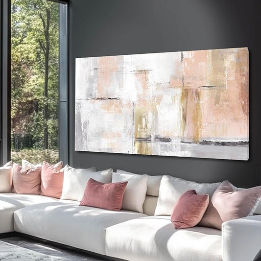 Gold Abstract Wall Art Decor Minimalist Oil Paintings 24"x48" Canvas Wall Art for Living Room Modern Framed Pictures for Wall Home Office for Women Ready to Hang-HomvellaHome