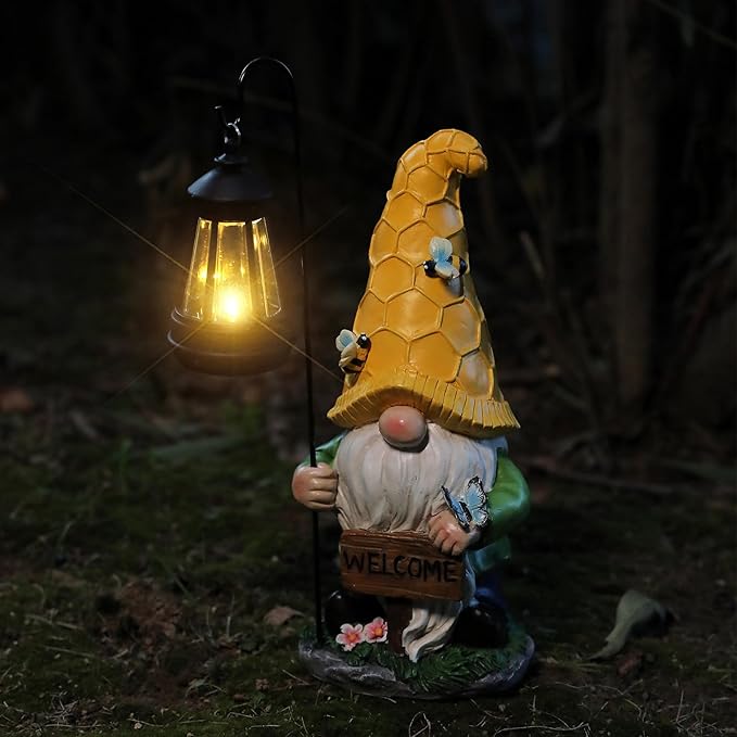 Gnome Garden Decor Statue Mom Dad Gifts Garden Accessories Garden Gnomes Outdoor Lights Solar Resin Gnomes Home Decorations for Patio,Yard,Lawn Ornament-HomvellaHome