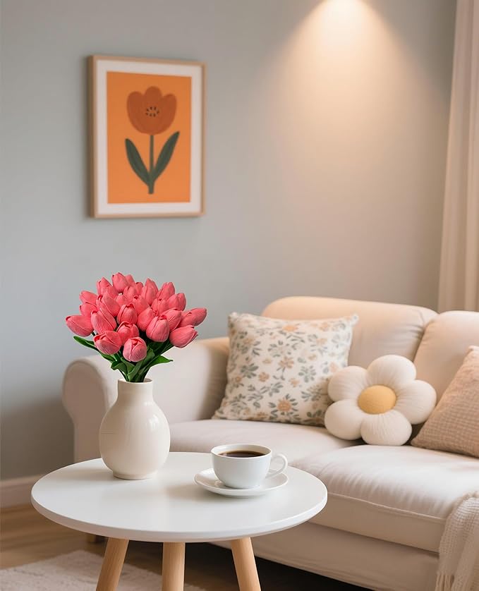 15 Pcs Artificial Tulip PU Fake Flower Realistic Touch Spring Summer Fake Flowers for Home Decor Outdoor Garden Parties and Wedding-HomvellaHome