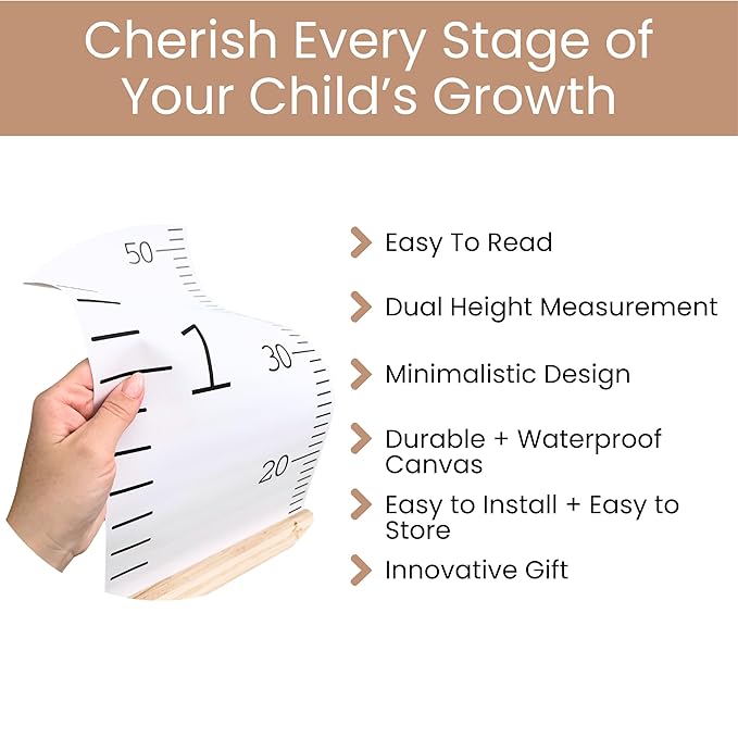 Growth Chart for Wall | Kids Height Chart Canvas Ruler with Wooden Storage Box | Waterproof Measuring Chart | Nursery Decor & Baby Shower Gift-HomvellaHome